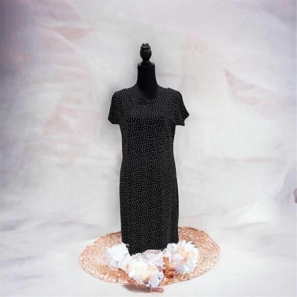 J.Jill Wearever XS Black‎ Polka Dot Midi Dress Short Sleeve Round Neck Stretchy